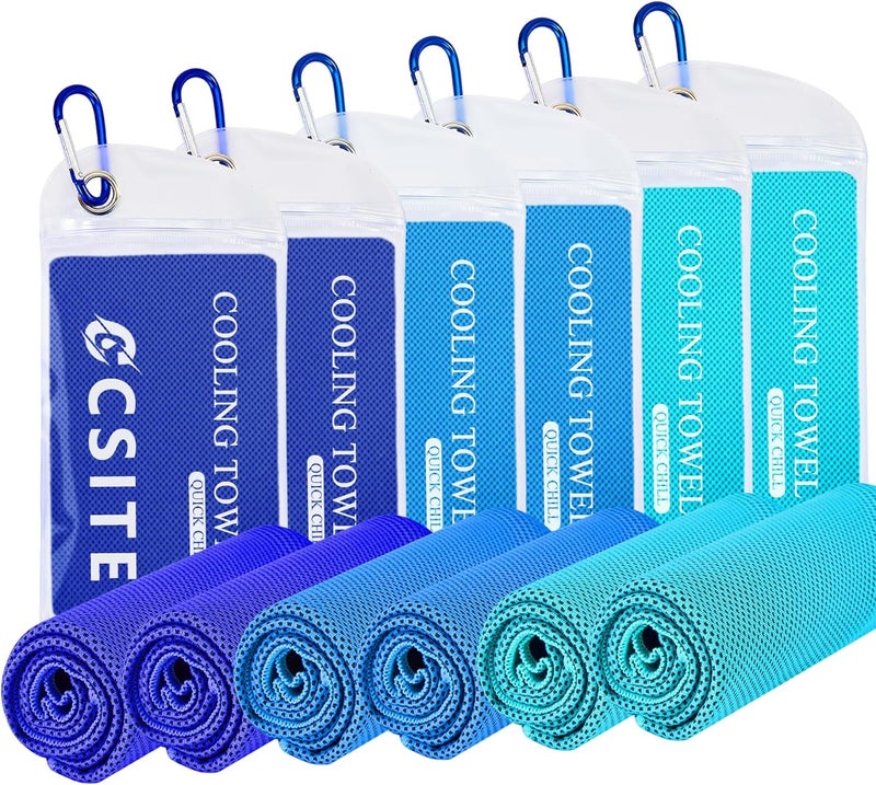 CASITE 6 Pack Cooling Towels (47"x12") for Neck and Face, Ice Towel for Hot Weather, Soft Breathable Chilly Gym Towels, Microfiber Towel for Work Out, Yoga, Running, Camping & More Activities - Image 1